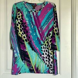 Nautica Teal & Magenta Abstract Print Long Sleeve Tee